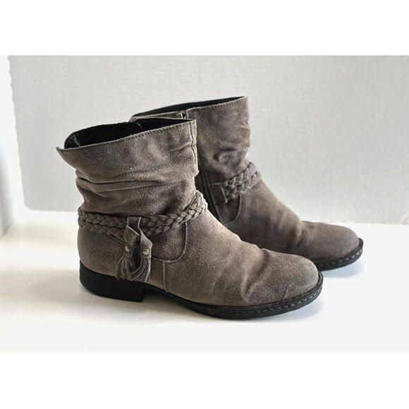 Born Ouvea Boots Womens Taupe Suede Ankle Tassel Braided Strap Zip Western Sz 10 - Picture 2 of 13